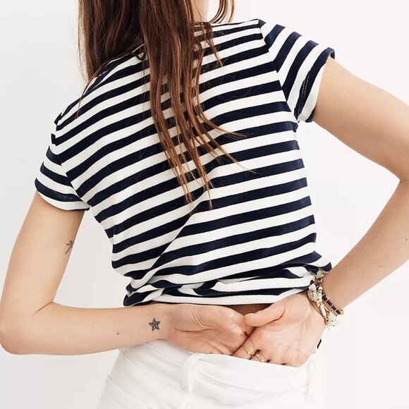 Madewell B/W Meg Stripe Velour Crewneck Tee XS - Picture 4 of 4
